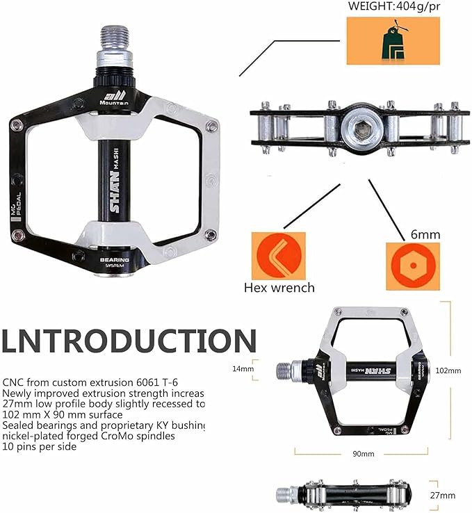 Bicycle Pedals-Aluminium Alloy Bicycle Pedals-Mountain Bike Pedals with Removable Non-Slip Studs 9/16