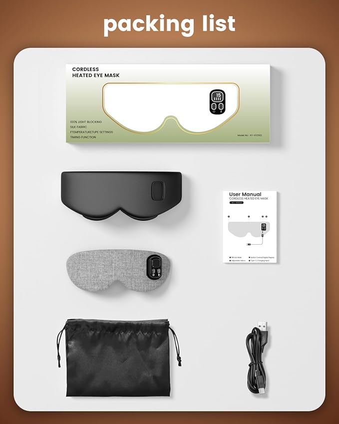 Heated Eye Mask - Cordless Eye Mask for Dry Eyes, Eye Relief, Improved Sleep, Timed Shutdown, 4 Temperature, Washable Silk Eye Heating Pad for Travel, Removable for Cleaning - Black