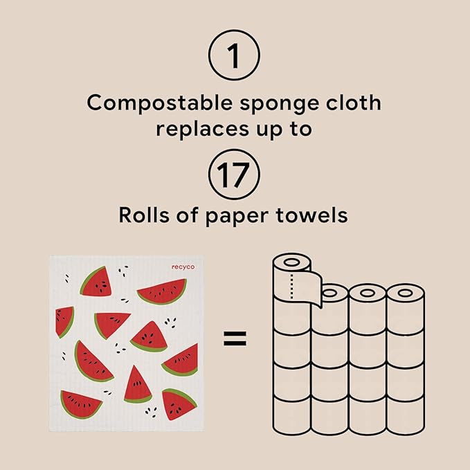 RECYCO Swedish Dishcloths for Kitchen | 6 Pack Tropical Fruit Washable Dish Rags | Cellulose Reusable Cleaning Paper Towels | Absorbent Counter Dish Cloth Sponge Kitchen Wipes, 8" L x 7" W