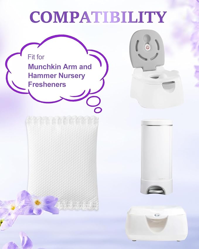 Diaper Pail Deodorizer Odor Absorber Compatible with Munchkin Arm and Hammer Diaper Pail, Lavender Scented Diaper Pail Odor Eliminator for Munchkin Nursery Fresheners, 8 Pack