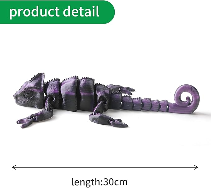 3D Printed Articulated Chameleon Fidget Toy - 12Inch PLA Flexible Lizard Figurine with Movable Joints, Stress Relief Desk Decor & Unique Gift for Reptile Lovers, Kids & Adults