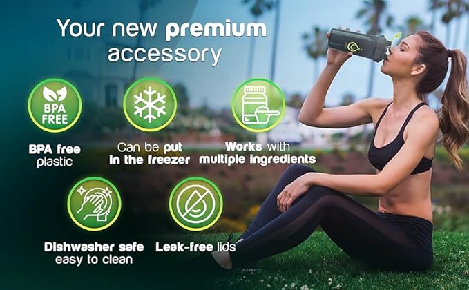 2 PACK, Double 24 oz Shaker Bottles with Powerful Wire Whisks for Protein Mixes | Leakproof Blender Shaker Bottles (Black)| BPA-Free & Dishwasher Safe | Shaker Cup for Protein Shakes