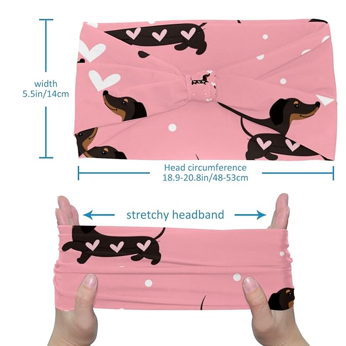 Dachshund Dogs and Hearts Headbands for Women, Fashionable Sports Hairbands for Women