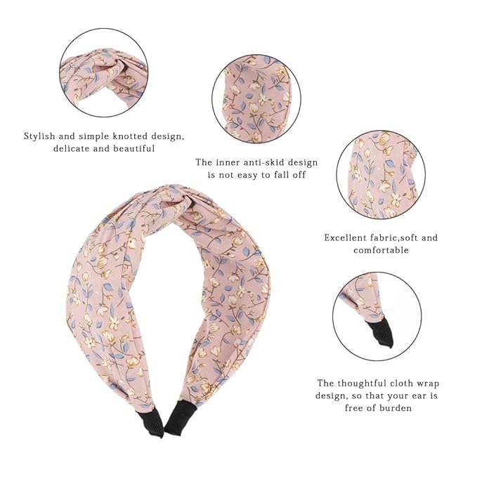 Madison Tyler Headbands for Women | Cute Top Knotted Pink Floral Outdoor Hairbands for Girls | Thin Hair and Thick Hair | Skincare and Boho Spring Headband for Washing Face