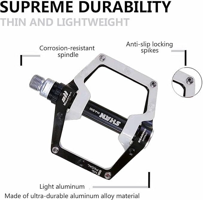 Bicycle Pedals-Aluminium Alloy Bicycle Pedals-Mountain Bike Pedals with Removable Non-Slip Studs 9/16