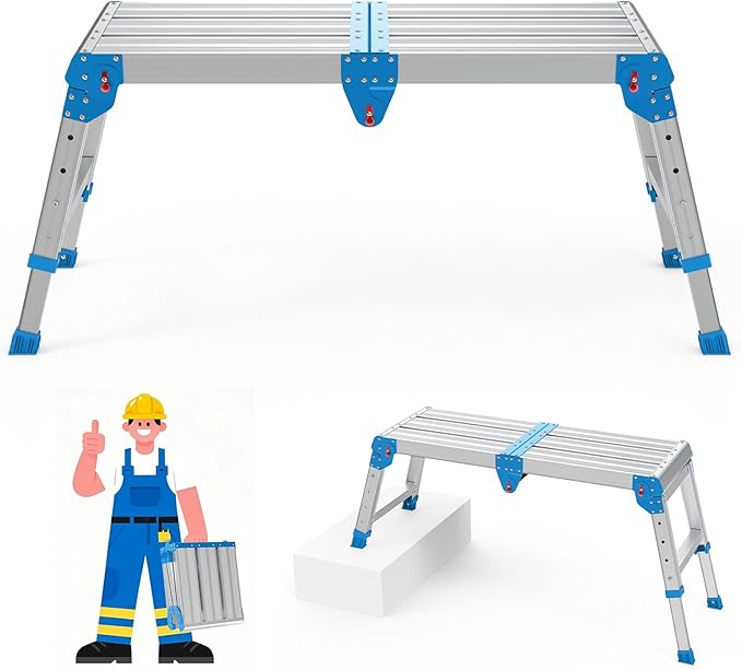 Work Platform 500 Lbs Capacity, Foldind Step Stool with One-Touch Automatic Fold, 4 Height Adjustment Step Platform, Perfect for RV Cleaning, Home Painting and Reaching High Places