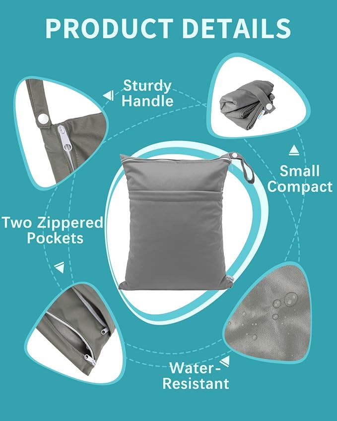 babygoal Wet Dry Bags 3 Pack, Waterproof Reusable Travel Bags for Swimsuits, Baby Cloth Diapers, Beach, Pool, Gym Bag & Wet Clothes with 2 Pockets L-BWG