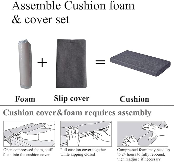 Bench Seat Cushions Memory Foam Chair Pads Non-Slip Rubber Back Indoor Swing/Settee Cushion 44 x14Inch, Beige