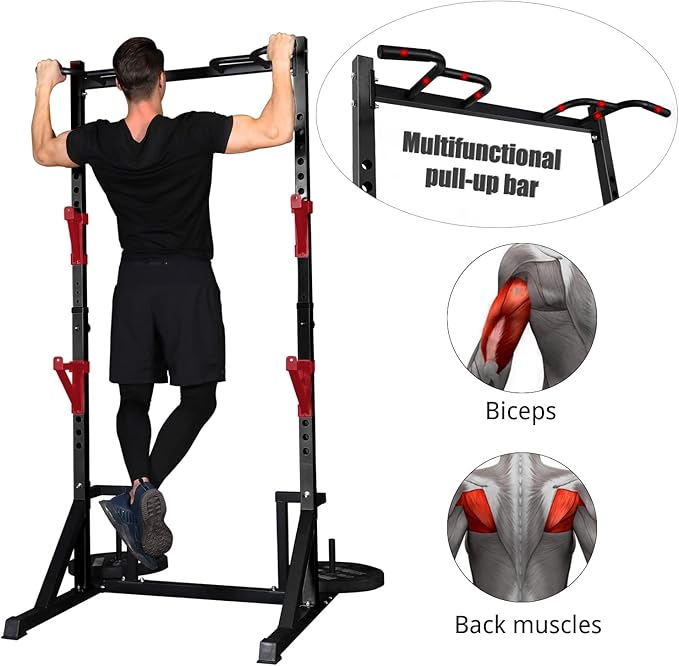 CANPA Multifunction Power Rack with Pull up Bar, Heavy Capacity and Adjustable Squat Stand Rack for Home Gym Equipment, Power Rack Cage