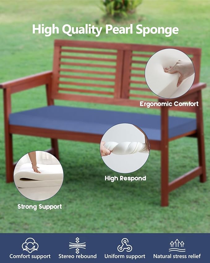 40x12x2 Outdoor Bench Cushion, Strengthen Waterproof Seat Cushions, High-Density Bench Pad with Anti-Slip Bottom, Outdoor Cushion for Patio Garden Swing Furniture - Midnight