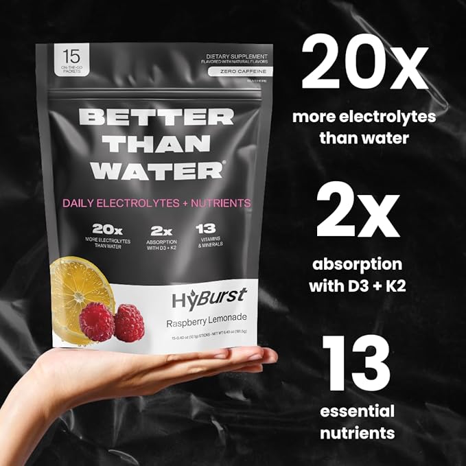 Electrolyte & Vitamin Supplement Powder, Drink Mix with B12, L-Theanine, D3, K2, Zinc, Magnesium, Potassium, Supports Calm Focus & Energy, Raspberry Lemonade, 15 Pack