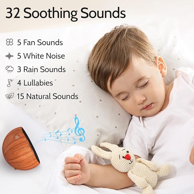 Portable White Noise Machine Sound Machine Fan Sounds Sleep Machine with 32 Calming Sounds 36 Volume Levels Brown Noise for Baby Kid Adult with Memory Function 4 Timer for Travel Office Privacy
