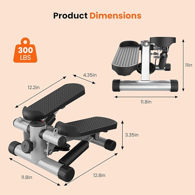 Sweetcrispy Mini Stair Steppers with Resistance Bands for Exercise at Home, Portable Exercise Twist Stepper Machine for Full Body Workout, 265LBS Capacity