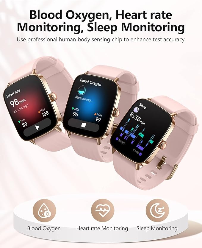 2025 Smart Watches for Women, 1.85" AI Voice Smartwatch, 24/7 Heart Rate Monitor, Stress/SpO2/Sleep Tracker, IP68 Waterproof, Weather, 100+ Sports Fitness Tracker for Android iOS Pink
