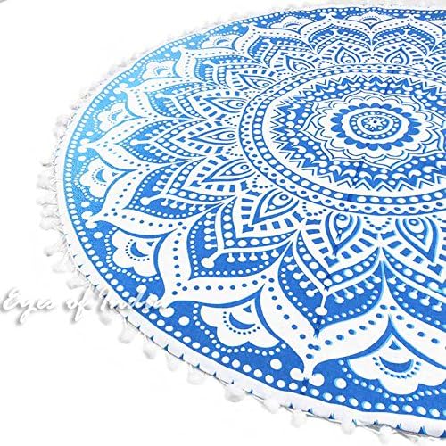 Eyes of India - Mandala Floor Pillow Cover Meditation Cushion Seating Throw Hippie Round Colorful Decorative Bohemian Indian Pouf Ottoman Handmade Cover ONLY (Omb-Blue, 32" x 32")