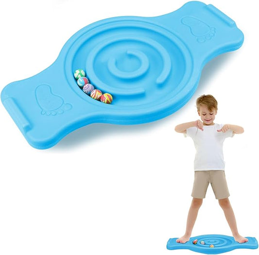 Maze Balance Board for Kids Plastic Wobble Rocker Balance Board with Mini Balls Load 220lb Balance Game with Handles for Toddler Balancing Exercise Equipment Game, 24.5 x 11.8 Inch