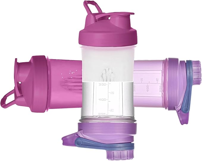 Perfect Nutrition Shaker Bottle w. New Whisk Ball Blender,Full Body for Microwave Heating(No Metal,BPA Free),Moden Loop Top,Dishwasher Safe,Leak Proof,Protein Powder/Fruit Juice Mixer 16oz(Purple)