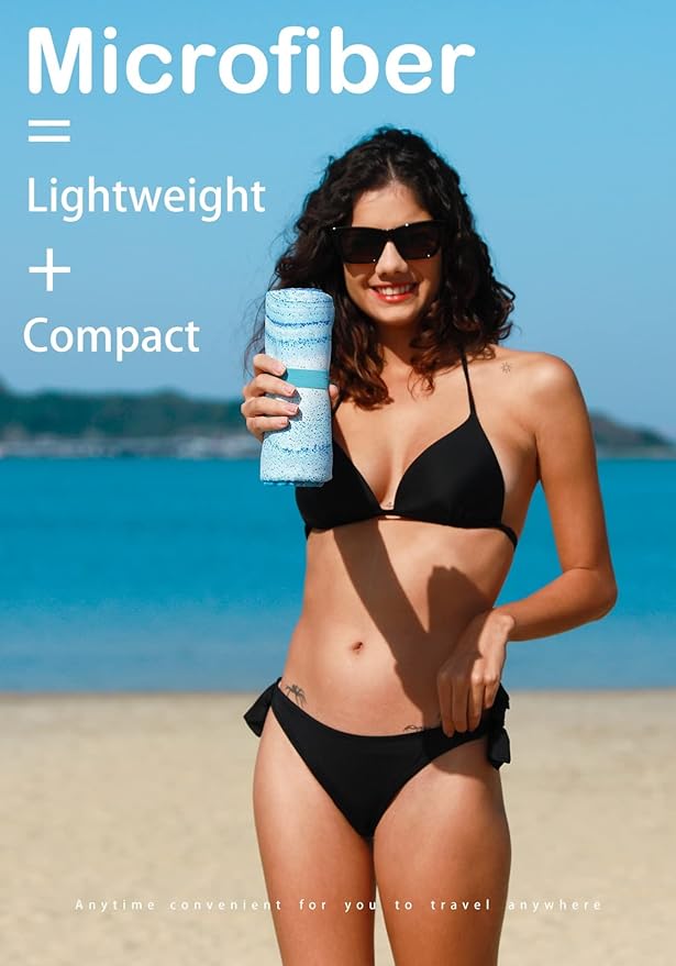 2 Pack Microfiber Lightweight Beach Towel Sand Free Quick Dry Absorbent Thin Compact Towels for Swimming Pool Camping Beach Accessories Large Easy Pack Travel Things for Vacation Essentials Gift