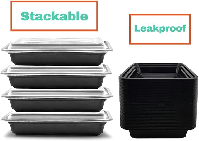 Smygoods Meal Prep Containers 28oz Plastic Take-Out Container with Lids for Food Storage, Bento Box for Lunch, Leak-Proof, BPA-Free, Reusable Or Disposable, Microwave Safe (50 Pack, 28oz)