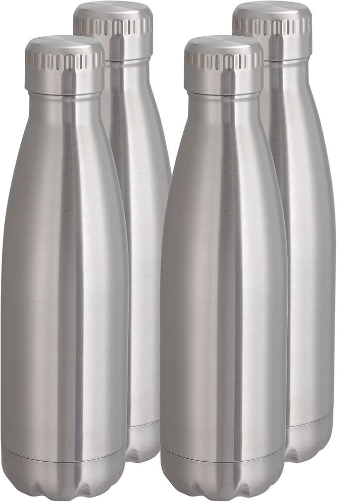 VEGOND 17oz Stainless Steel Water Bottles Bulk, Reusable Metal Sports Water Bottle Keeps Drink Hot and Cold, BPA Free Double Wall Vacuum Cola Shape Insulated Water Bottles for Camping Gym, 4 Pack
