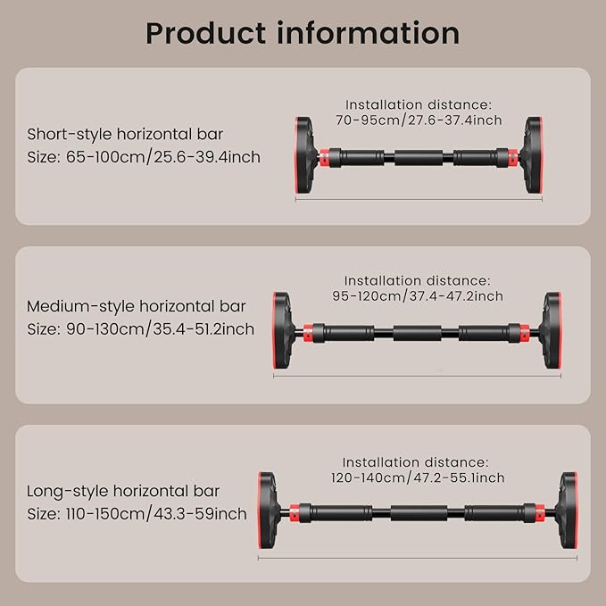 Pull Up Bar for Doorway, Adjustable Door Frame Pull Up and Chin Up Bar, Total Upper Body Workout Bar for Home Gym Workouts