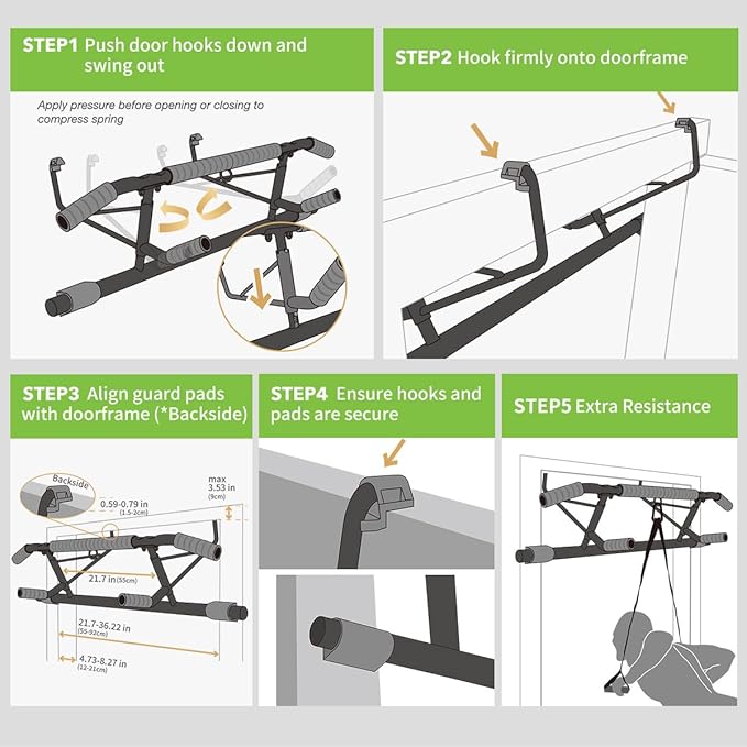New Upgrade Pull Up Bar for Doorway - Foldable Design & Space-Saving, Upto 440 Lbs Capacity, No Screwing or Slipping - USA Original Patent, Designed, Shipped, Warranty