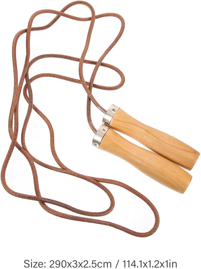 Wooden Handle Jump Rope Leather Skipping Rope with Wooden Handles for Boys and Girls - Ideal for Boxing, Fitness Workouts