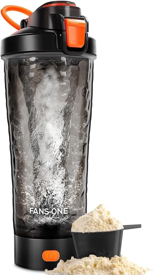 Electric Shaker Bottle, 24oz Lockable Blender Cup Electric Protein Shaker Bottles, Tritan USB C Rechargeable Mixer, Portable Shaker Cups for Protein Shakes for Men Women, Black and Orange