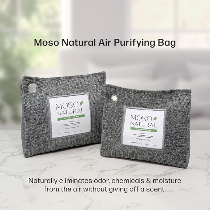Moso Natural Air Purifying Bag 600g, Premium Bamboo Charcoal Odor Absorber, Room Deodorizer for Large Spaces, Bedroom, Kitchen, Basement, Pet Odor Eliminator for Home, 21oz Charcoal Bags (2 Pack)