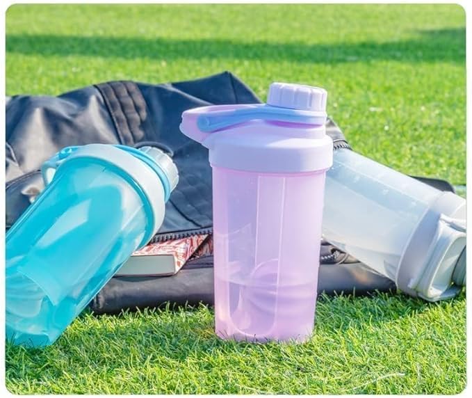 Shaker Bottle Perfect Nutrition w. New Whisk Ball Blender,Full Body for Microwave Heating(No Metal,BPA Free),Moden Loop Top,Dishwasher Safe,Leak Proof,Protein Powder/Fruit Juice Mixer 16oz(Purple)