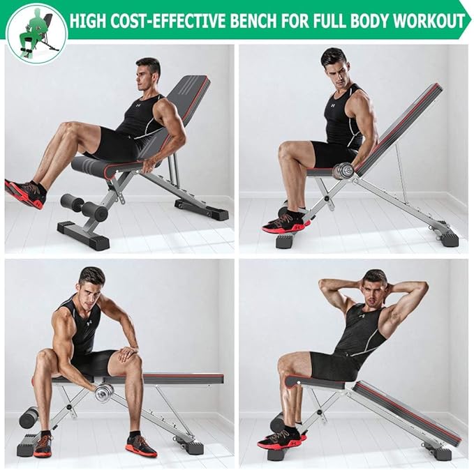 Adjustable Weight Bench for Bench Press, Heavy Duty Stable Workout Bench Foldable Weight Benches for Home Gym, Incline/Decline 90 Degree Bench Exercise Bench