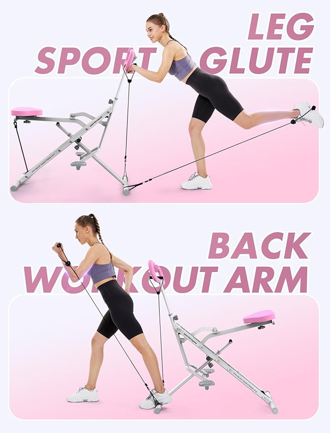 Sportsroyals Pink Squat Machine Rowing Machine for Home 2 in 1 Rower & Squat Assist Workout Foldable Rower for Home Full Body Worikout Adjustable 4 Resistance Bands 330lbs