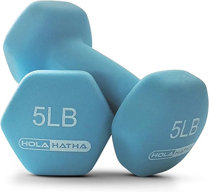 HolaHatha 2, 3, 5, 8, and 10 Pound Neoprene Dumbbell Free Hand Weight Set with Rack, Ideal for Home Exercises to Gain Tone and Definition, Pastel