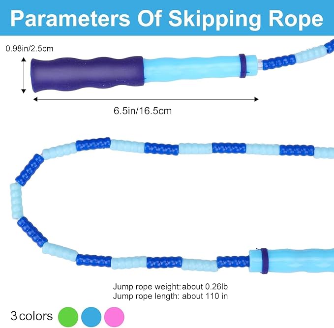 GRAWUN Jump Rope For Kids, Soft Beaded Jump Rope, Adjustable Length Tangle-Free Segmented Soft Beaded Skipping Rope,for Women, Men and Kids Keeping Fit, Workout and Weight Loss