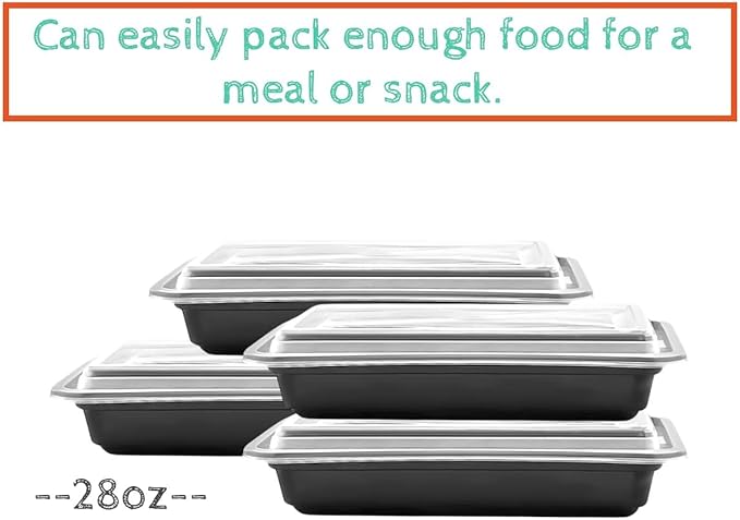 Smygoods Meal Prep Containers 28oz Plastic Take-Out Container with Lids for Food Storage, Bento Box for Lunch, Leak-Proof, BPA-Free, Reusable Or Disposable, Microwave Safe (50 Pack, 28oz)