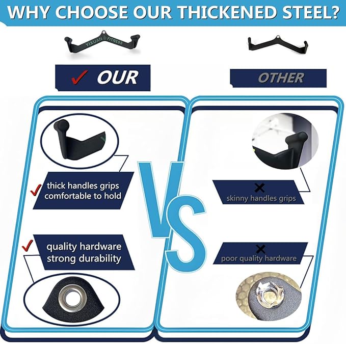 Thickened Steel Wide Grip & Close Grip Lat Pulldown Attachments - V Bar, Double D Row Handle & Tricep Press Down Bar for Home Gym Cable Machine Accessories