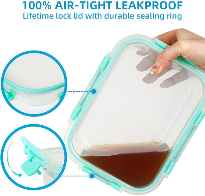 DAS TRUST 3 Pack Glass Food Storage Containers Reusable Meal Prep Containers Reusable Fridge Organizers Lunch Container for Adults Food Storage Containers with Lid Airtight Pizza Storage Salad