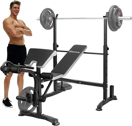 Edostory Olympic adjustable Weight Bench Set, Workout Equipment for Home Workouts, Bench Press with Preacher Curl, Leg Developer, Home Gym Full Body Workout