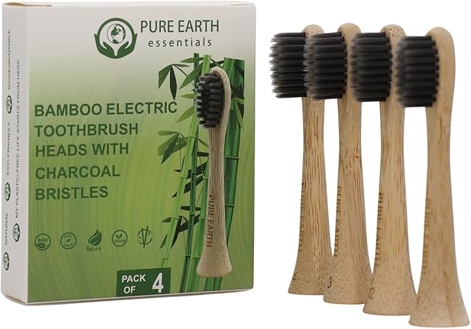 Bamboo Electric Toothbrush Heads Compatible with Philips Sonicare – Gentle on Gums, Tough on Plaque with Charcoal-Infused Soft Bristles (4 Pack) by Pure Earth Essentials