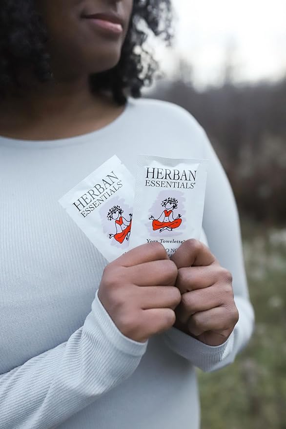 Herban Essentials - Yoga Mat Wipe Cleaner - Lavender Essential Oil Wipes for Mats and Hands, Moist Towelettes Individually Wrapped - Deep-Cleaning for All Fitness Gear - 20 Count