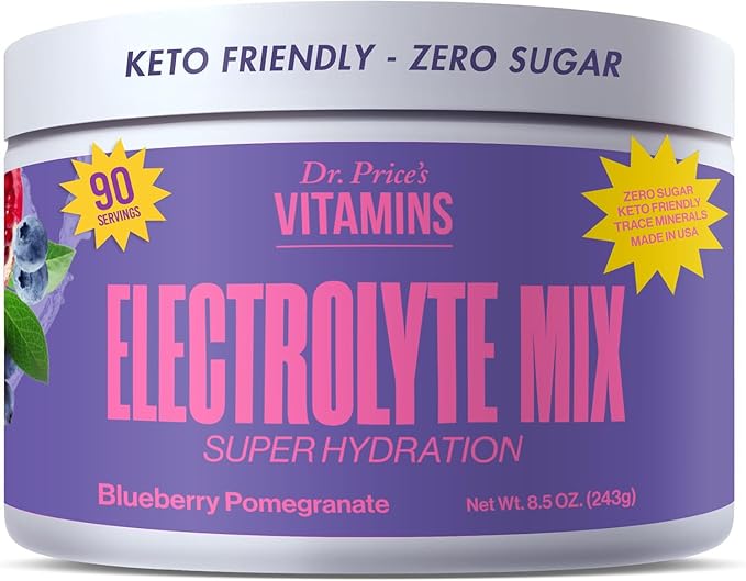 Dr. Price’s Electrolyte Mix | Sugar-Free Hydration Powder with 72+ Trace Minerals | No Sugar, Fast-Dissolving Electrolytes Powder Packets | Blueberry-Pomegranate, 90 Servings