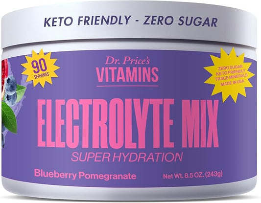 Dr. Price’s Electrolyte Mix | Sugar-Free Hydration Powder with 72+ Trace Minerals | No Sugar, Fast-Dissolving Electrolytes Powder Packets | Blueberry-Pomegranate, 90 Servings