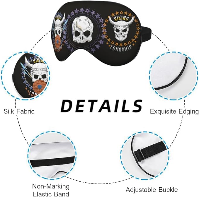 Skulls Heads Sleep Eye Mask Long Ship Pirate Stars Ring Halloween Purple Black Silk Sleeping Soft Eye Shade Cover for Men Women Boy Girl Airplane Travel with Elastic Strap