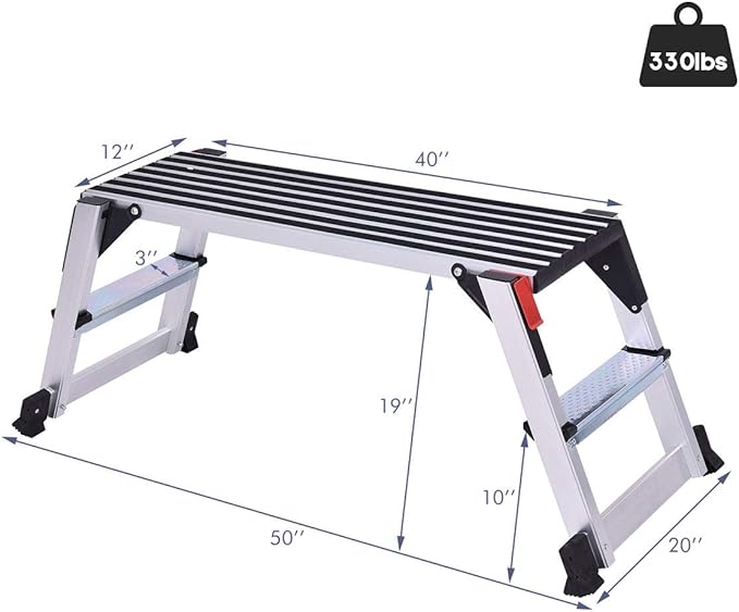 Giantex Aluminum Platform Non-Slip Folding Work Bench Drywall Stool Ladder 330lbs Capacity