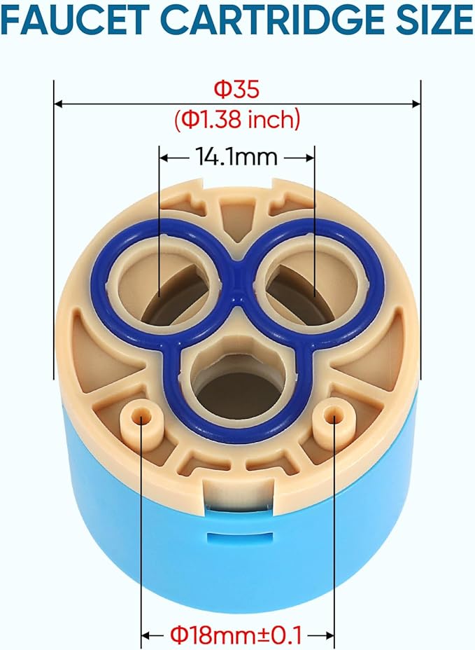Faucet Cartridge Replacement Diameter 35mm Double Sealing with 90 Degree Rotation Ceramic Cartridge Valve Suitable for Single Handle Kitchen Basin Shower Faucet Replacement Parts (35mm)
