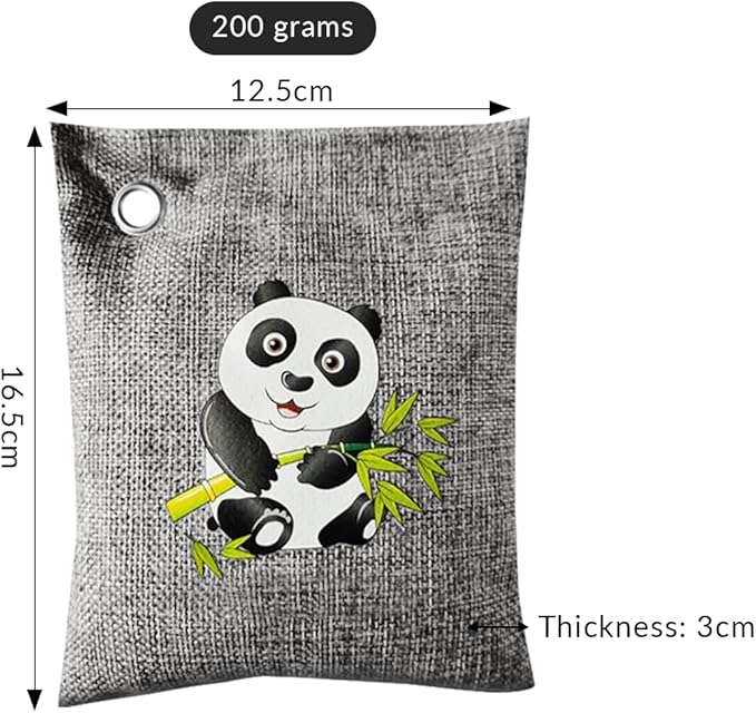 4 Pack charcoal odor absorber,Bamboo Charcoals Air Purifying Bag Charcoals Deodorizer Eliminator for Strong Odors in Car, Closet, Shoe, Basement (200G*4 Pack Panda, Unscented)