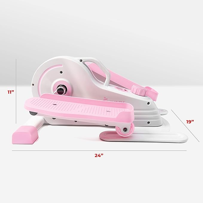 Sunny Health & Fitness Sitting Under Desk Pedal Exerciser, Portable Training Machine for Senior Exercise, Home Workout Elliptical & Bike, Optional Free SunnyFit App Connection, Motorized, or in Pink