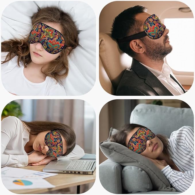 Paisley Floral Eye Mask Sleeping Mask Retro Ornament Boho Ethnic Pattern Sleep Masks Silky Soft Eye Cover for Women Men Shading Blindfold for Air Travel Sleeping