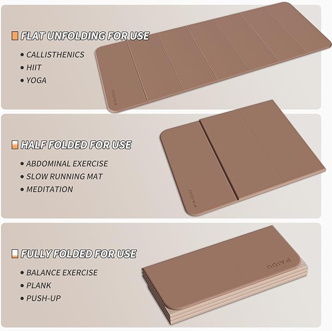 Foldable Fitness Yoga Mat | 2/5" (10MM) Extra Thick | SGS Certified Non-Slip TPE | 75x26" Extra Long-Wide | Portable & Easy Store | for Yoga, Pilates, Home Gym & Full-Body Workouts