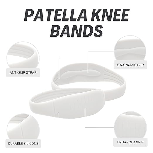 COOLSET Patella Band Knee Strap - 2 Pack Patellar Tendon Support Strap for Knee Pain Relief - Non-Slip Knee Brace for Jumper’s Knee, Tendonitis, Basketball, Running - Men, Women, Youth w/ Travel Bag (White)